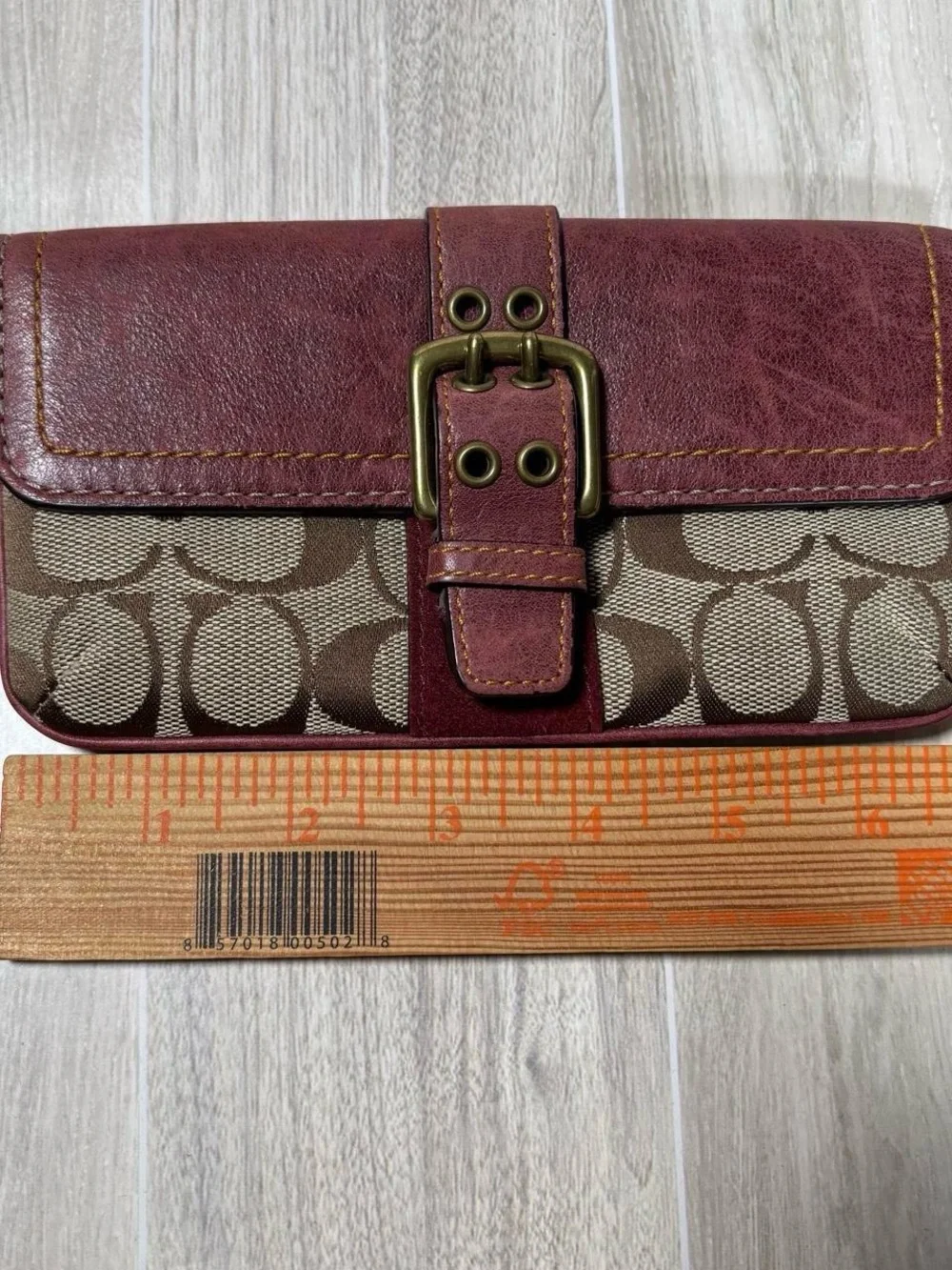 Coach Signature Canvas and Wine Leather Wristlet 2004
